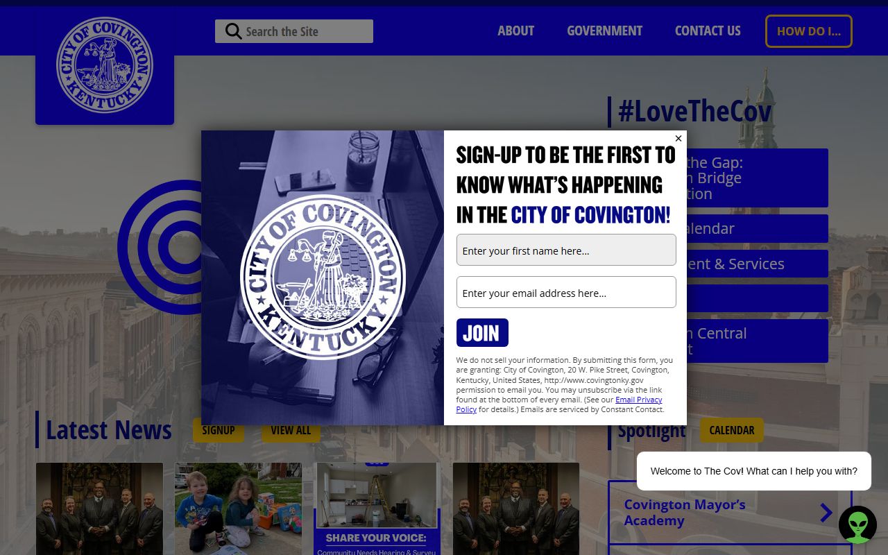 Covington city clerk homepage with city information