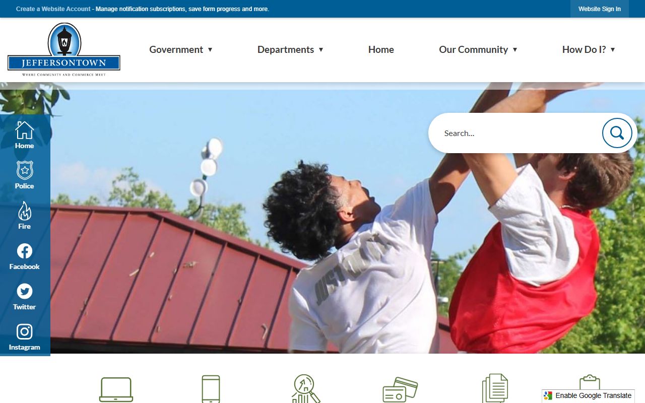 Jeffersontown city homepage showing local government services