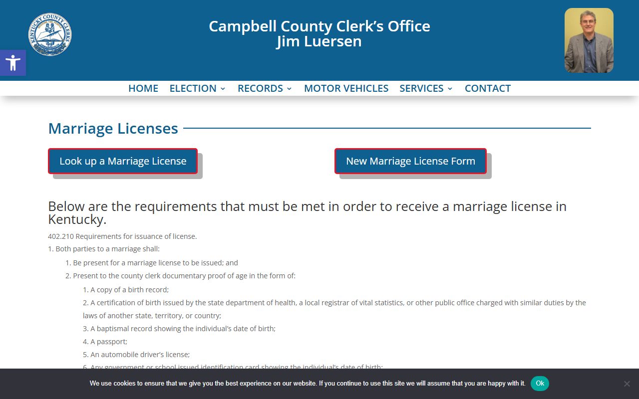 Campbell County Clerk marriage license page