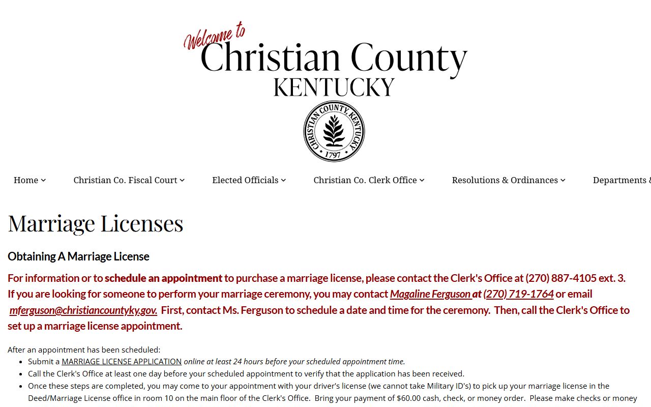 Christian County Clerk office for Hopkinsville marriage licenses