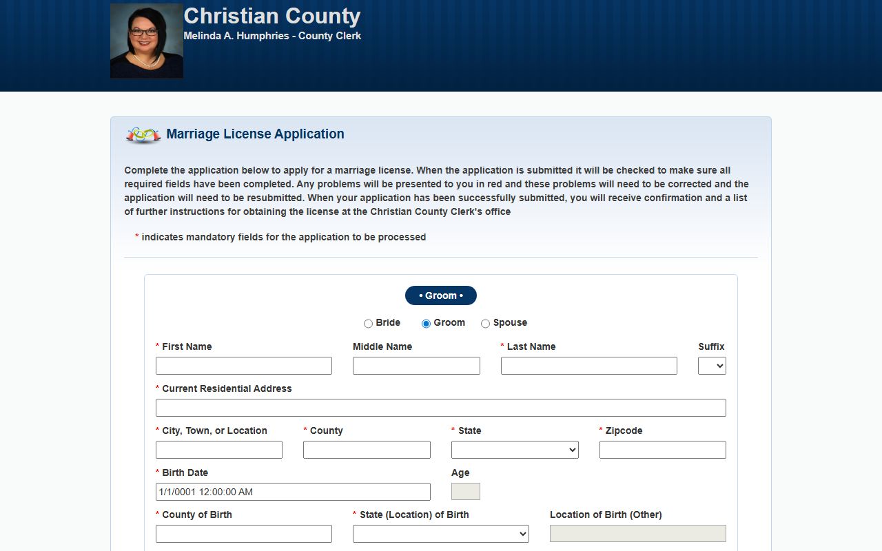 Christian County online marriage license application system