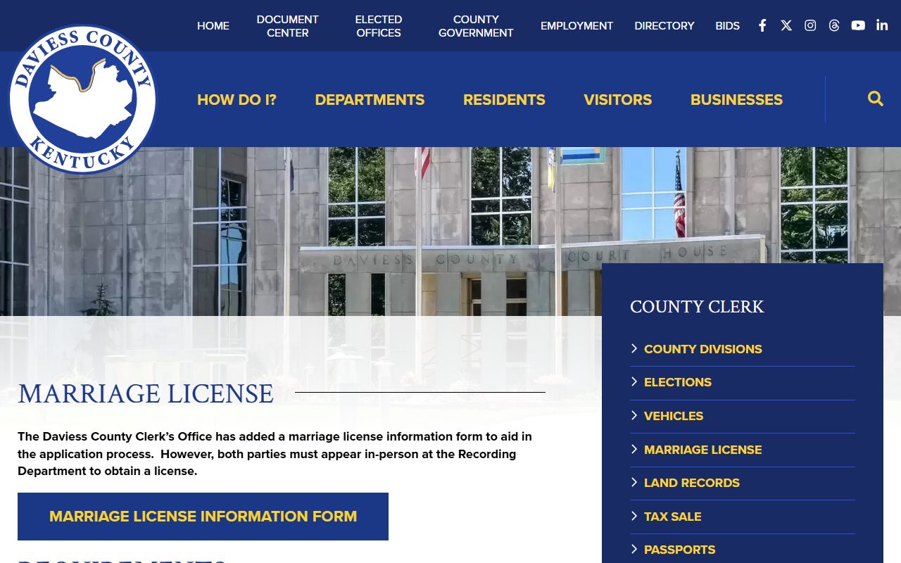 Daviess County Clerk marriage license information for Owensboro applicants