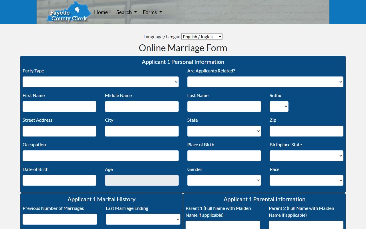 Fayette County online marriage license form
