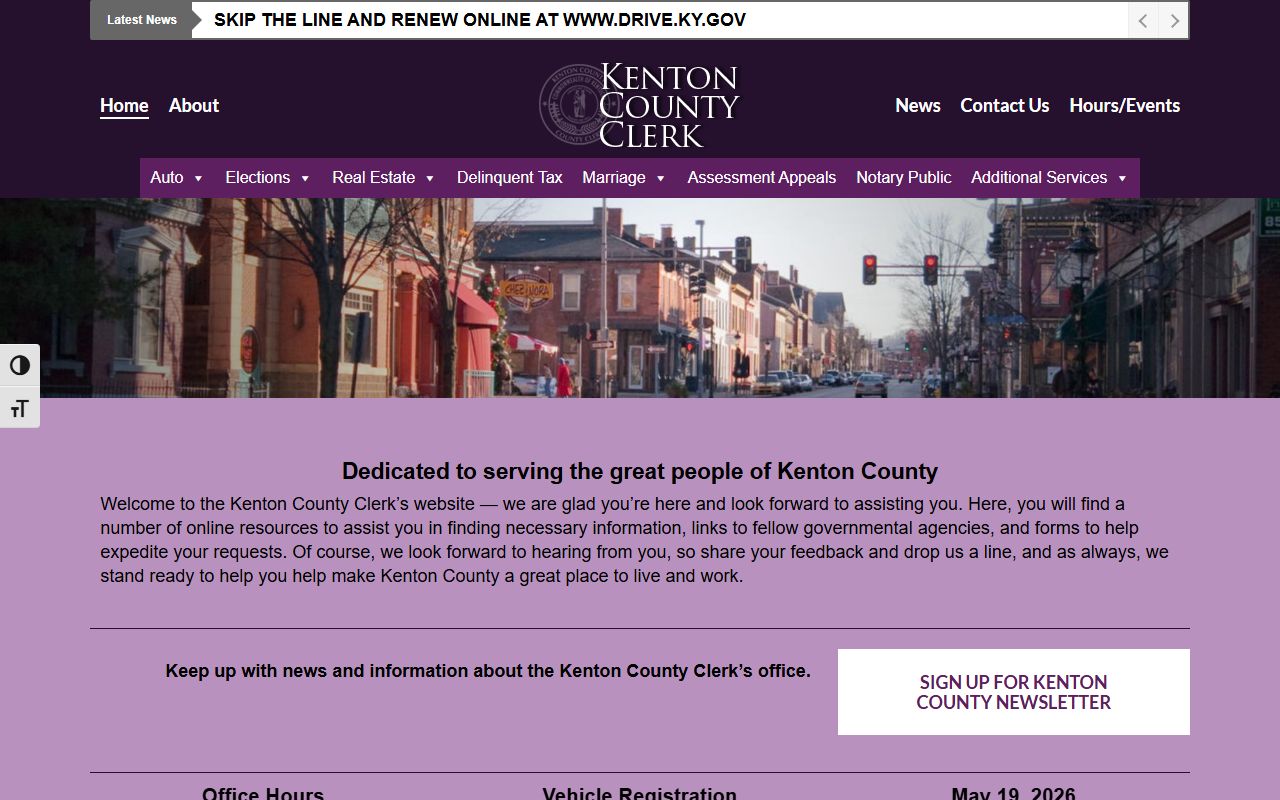 Kenton County Clerk homepage for marriage license services
