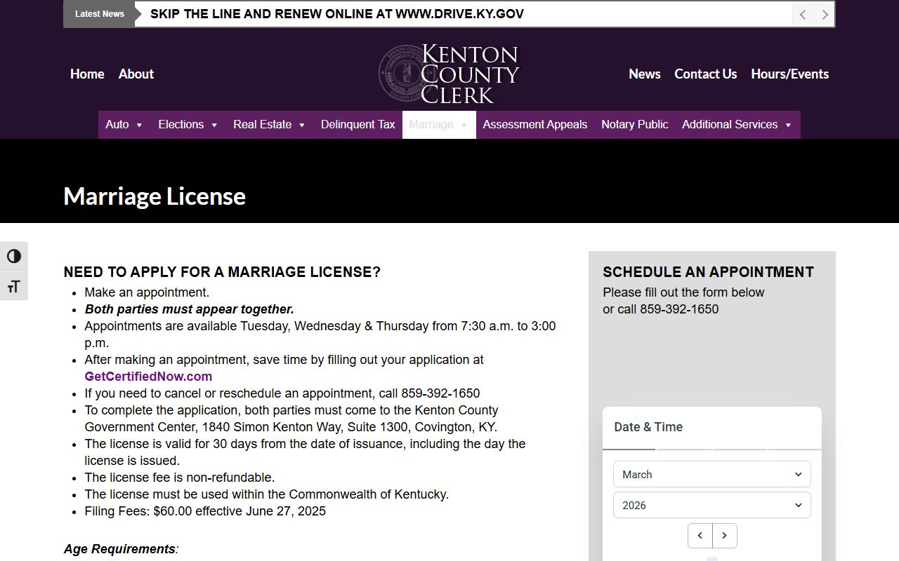Kenton County marriage license page